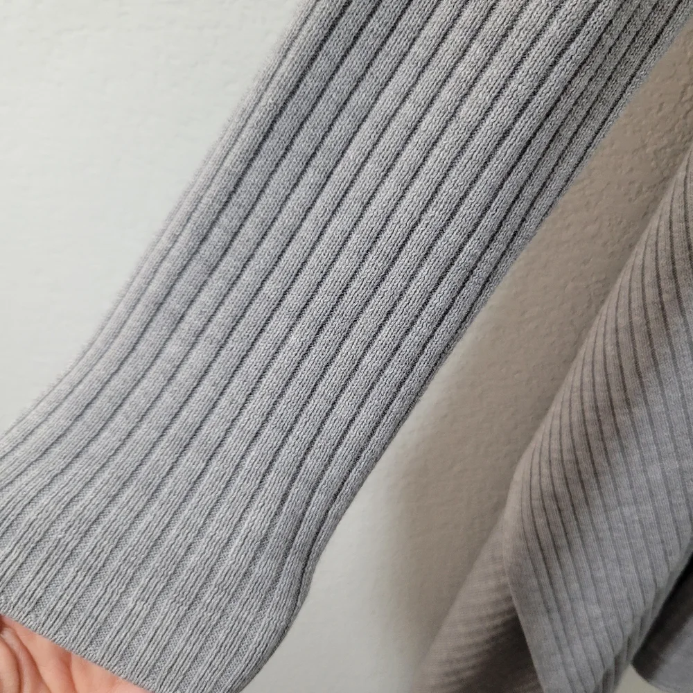 ATHLETA Solstice grey ribbed wool waterfall open front athleisure yoga cardigan